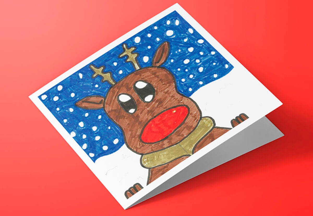 Drawing of Rudolph on Christmas Card Designed by School Child